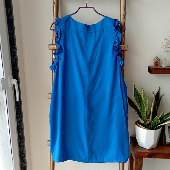 French Cobalt Neon Blue Frill Dress/ Long Top - Picture 3 of 14